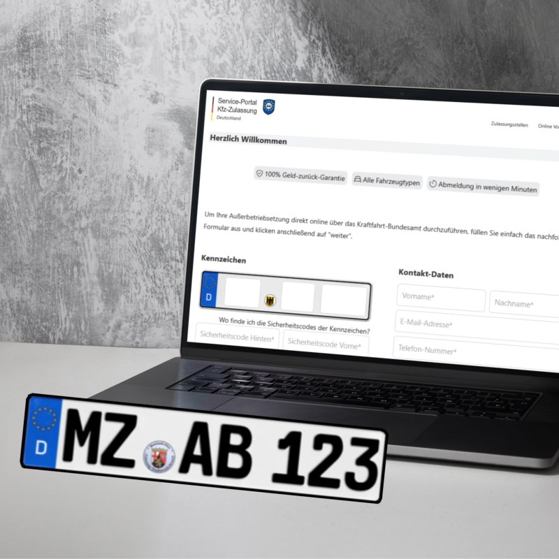 Auto online abmelden i-Kfz – Symbolbild Laptop mit Kennzeichen